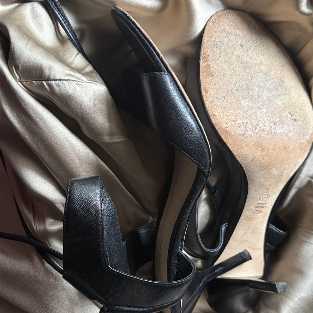 3.1 PHILLIP LIM “Martini” Ankle Wrap Black Leather Heels SZ 39 / 8.5 EUC - Picture 4 of 5
